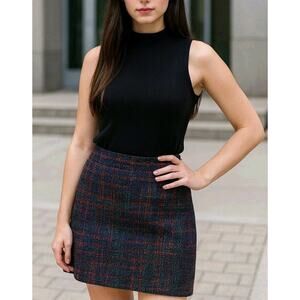 Talbots Tweed Pencil Skirt Womens 10 Petites Blue Wool Blend Lined Zipper Career